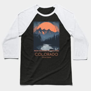 A Vintage Travel Illustration of the Rocky Mountain National Park - Colorado - US Baseball T-Shirt